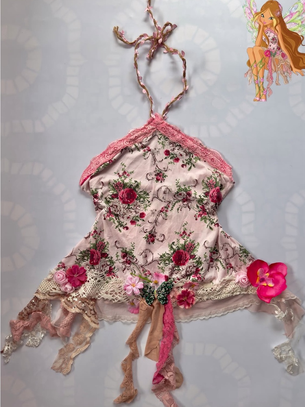 Floral Pink Lace Halter top